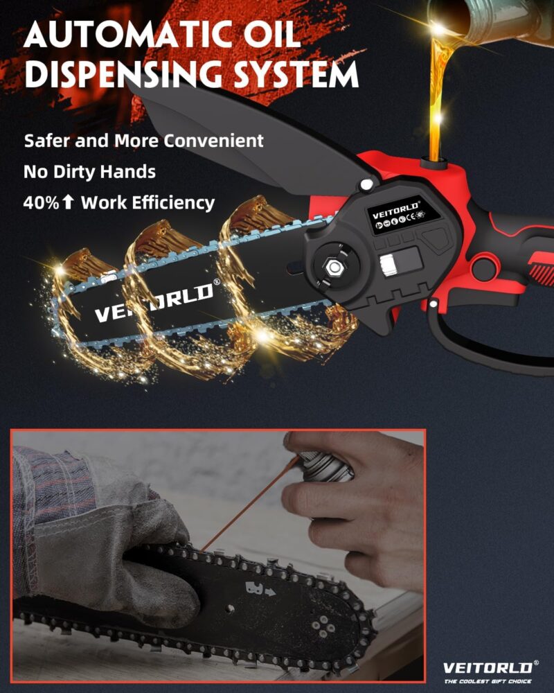 Veitorld® Mini Chainsaw, 6-Inch Electric Chainsaw Cordless With 2pcs 21V Battery - Image 6