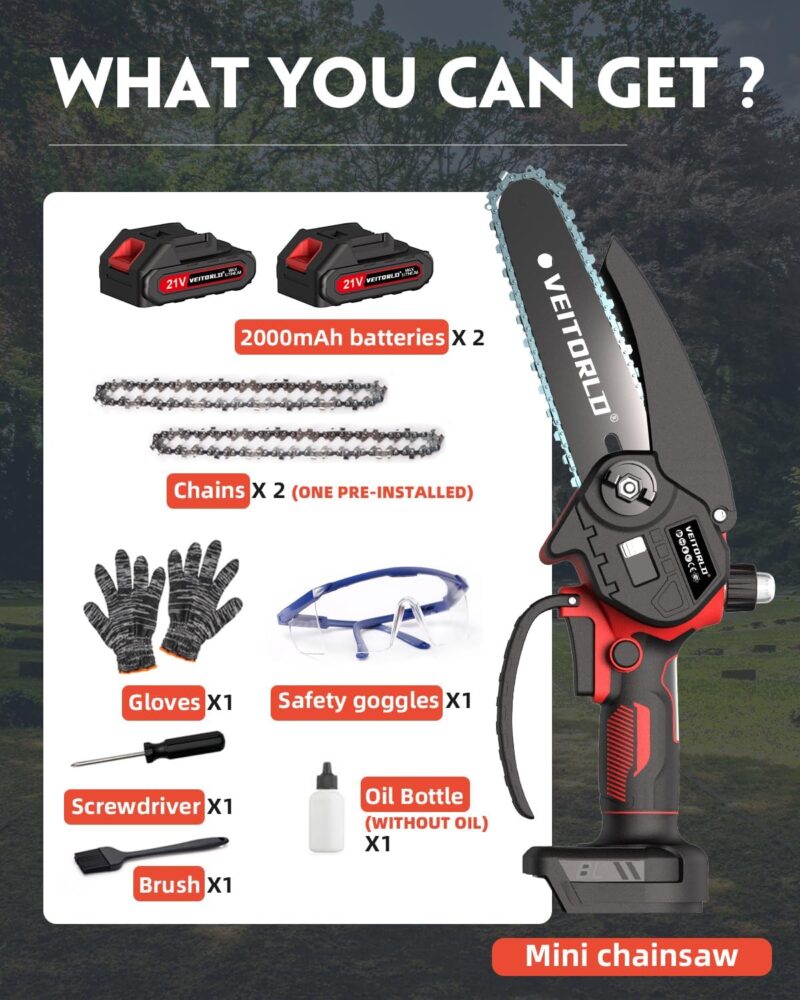 Veitorld® Mini Chainsaw, 6-Inch Electric Chainsaw Cordless With 2pcs 21V Battery - Image 4